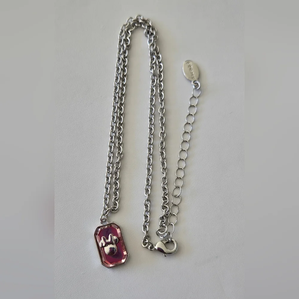 Minnie Silver Chain Necklace with Pink Pendant - Picture 8 of 15